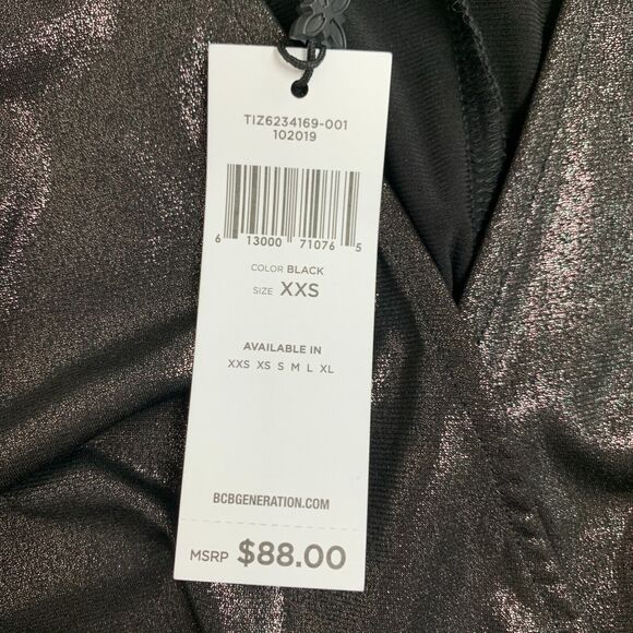 BCBGeneration Faux Wrap Dress Womens XXS 2XS Metallic Tie Waist Long Sleeve - Picture 14 of 16
